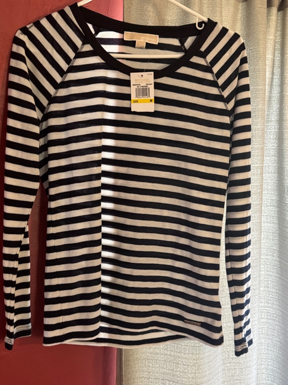 Michael Kors Black & White Striped Raglan Pullover Tee